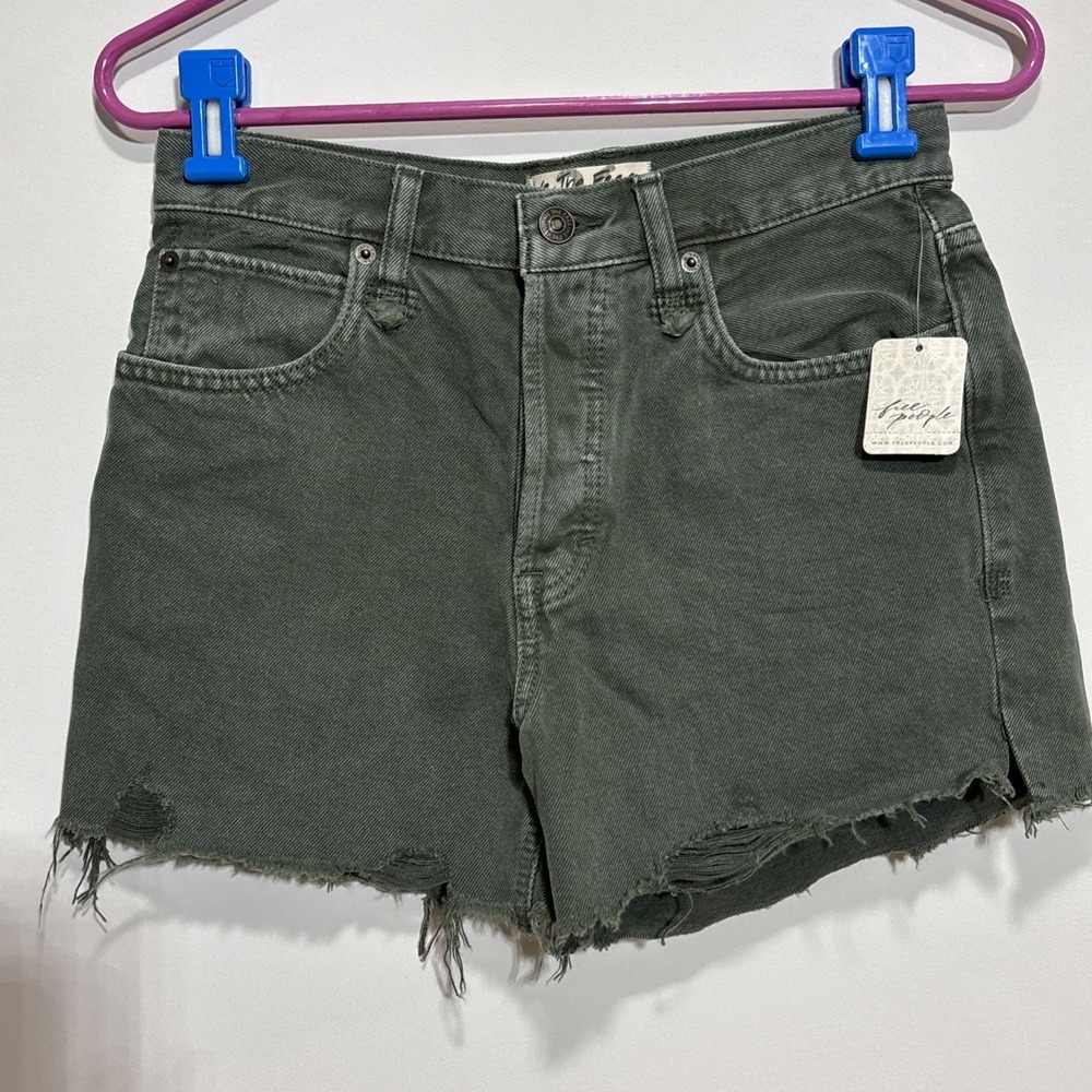 Free People Makai Cut Off Short Olive Sz 26 Fringe 100% Cotton New‎